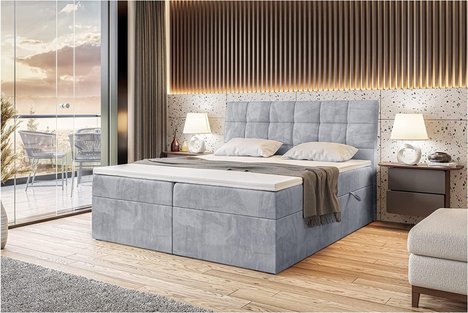 MEBLINI Boxspringbett DRAGO 120x200 cm mit Bettkasten - H3/Hellgrau Samt Polsterbett - Doppelbett mit Topper & Taschenfederkern-Matratze Bild 1