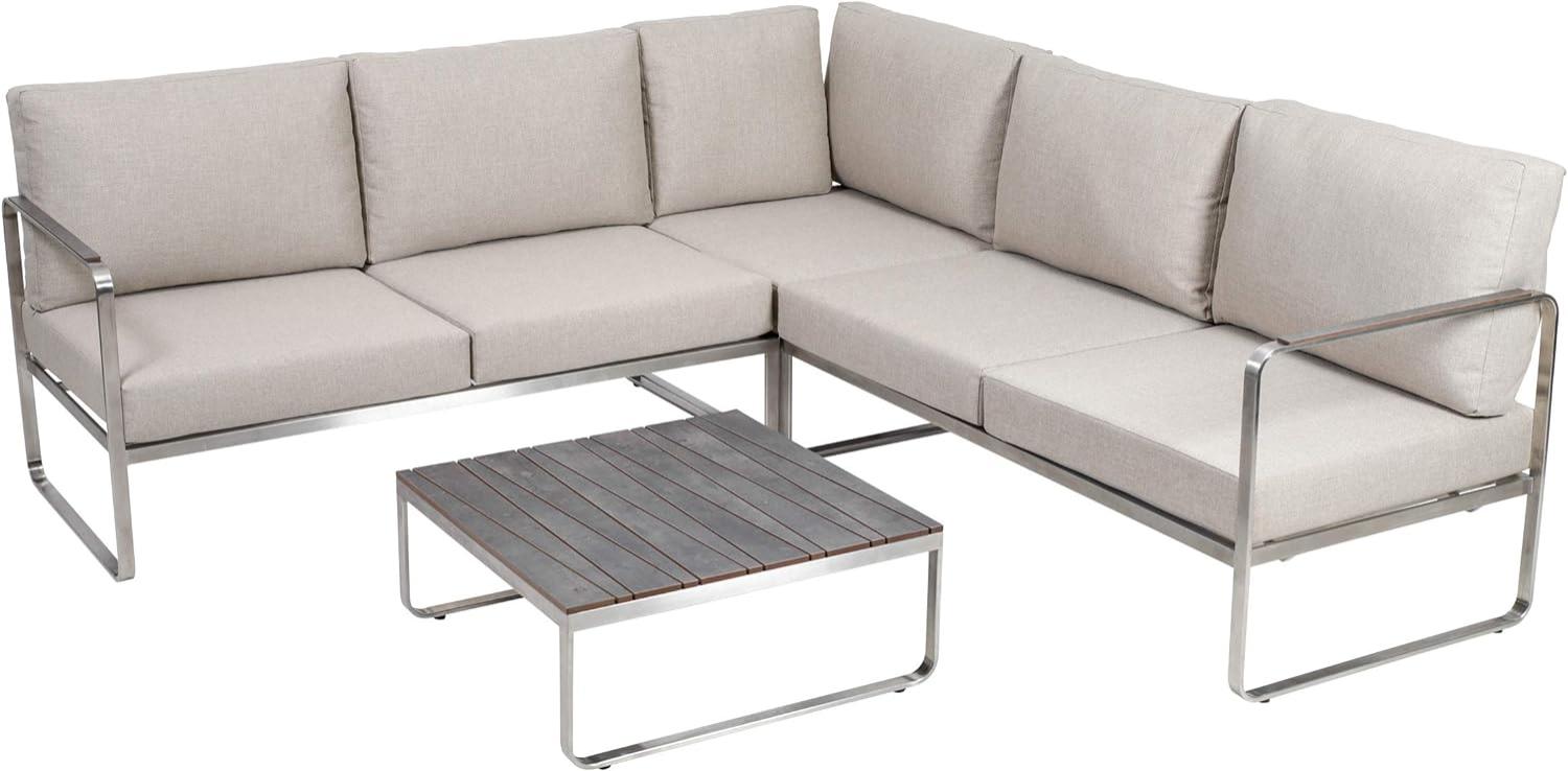 greemotion 'Sydney' Lounge-Set, 4-teilig, Edelstahl-Ecksofa-Set mit Tisch und Polstern Bild 1