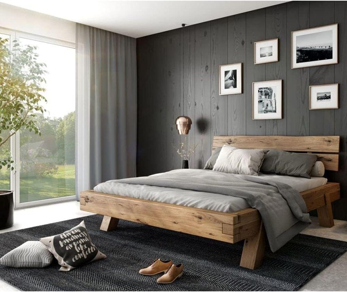 Futonbett HEINRICH Jugendbett Gästebett vollmassiv Rustic Eiche 140 x 200 cm Bild 1