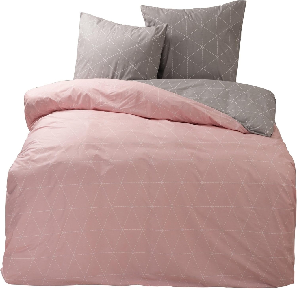 One Home Bettwäsche Raute grau / rosa, Renforcé, 3 teilig, Geometrisch und modern, Baumwolle Doppelbett Bild 1