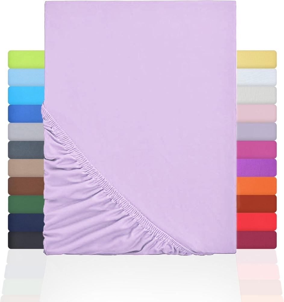 NatureMark Jersey Spannbettlaken, Spannbetttuch 100% Baumwolle in vielen Größen und Farben MARKENQUALITÄT ÖKOTEX Standard 100 | 200x220 cm +40 Steg - Flieder/Lavendel Bild 1