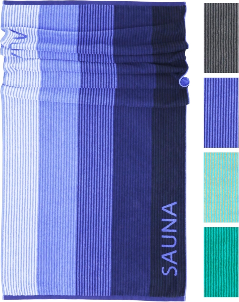 Lashuma Saunatuch Helsinki, Frottee (1-St), großes Handtuch 85x200 blau schwarz mit Streifen Bild 1