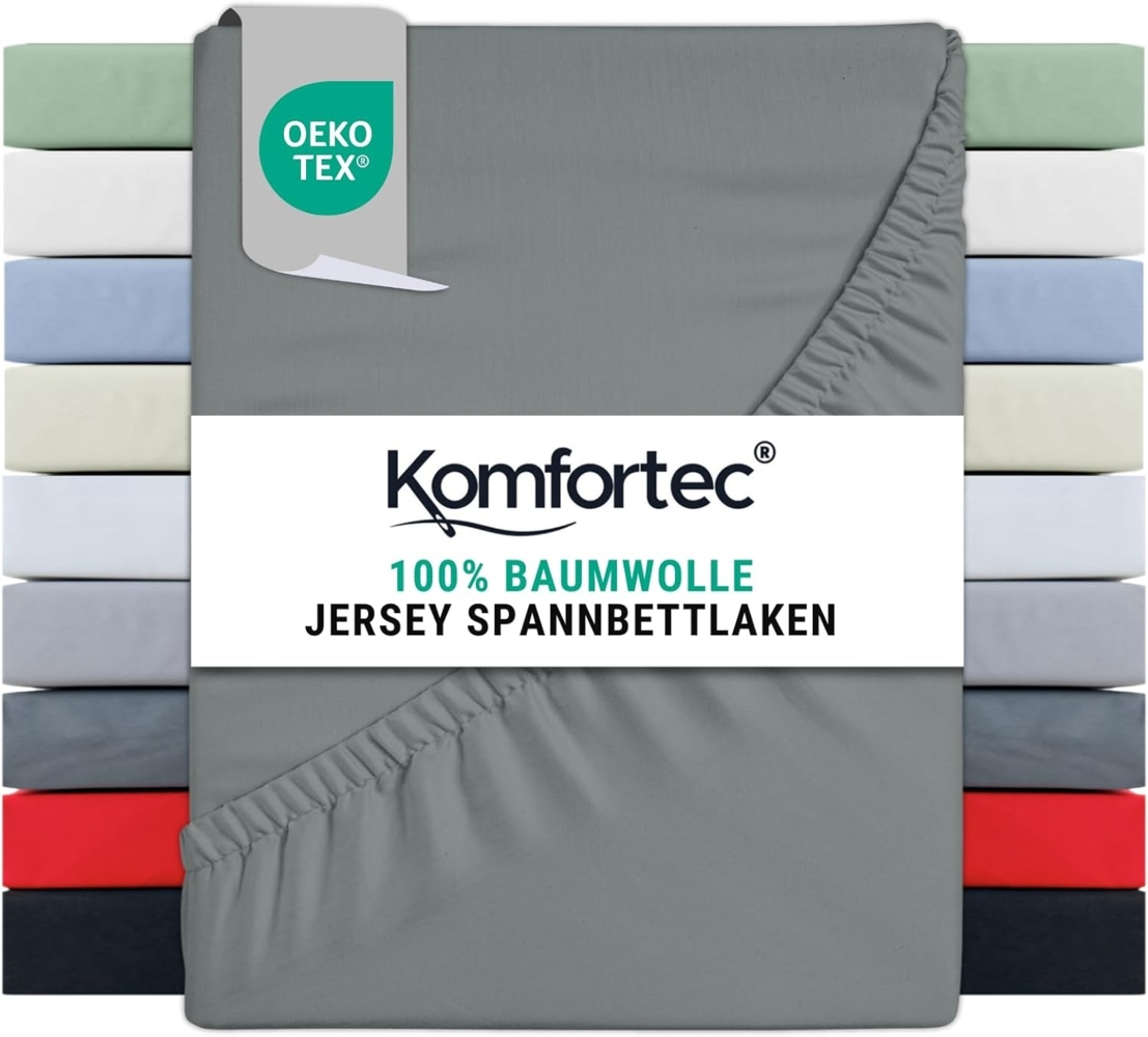 Komfortec Jersey Spannbettlaken 200x200 cm, 100% Baumwolle, Grau Bild 1