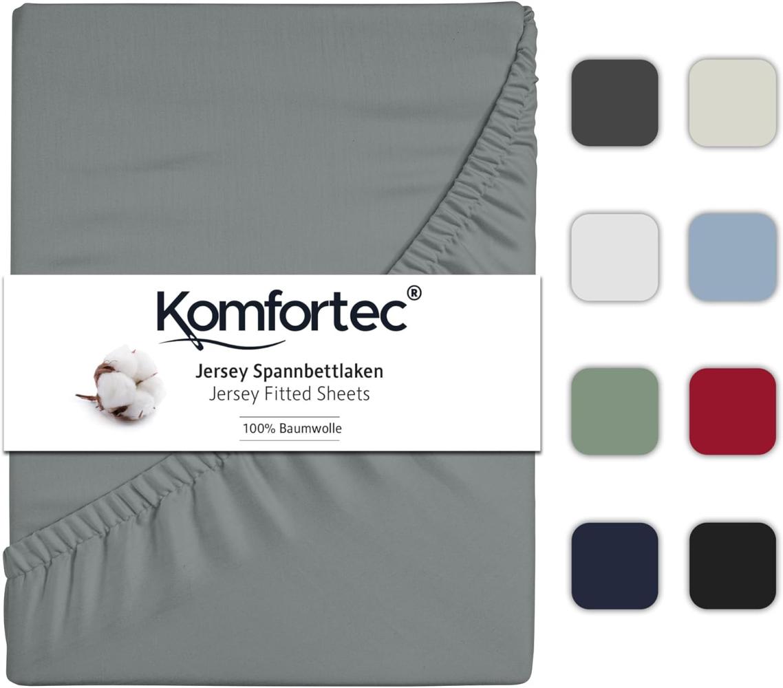 Komfortec Jersey Spannbettlaken 200x200 cm, 100% Baumwolle, Grau Bild 1