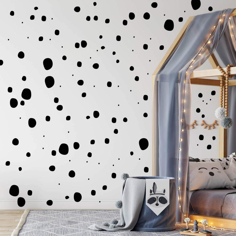 TUPFEN DOTS Wandtattoo 128 Stück | rund & handgezeichnet Punkte | Konfetti AUFKLEBER Kindergarten | unregelmäßige Punkte Wandsticker Kinderzimmer EINFARBIG (Schwarz) Bild 1