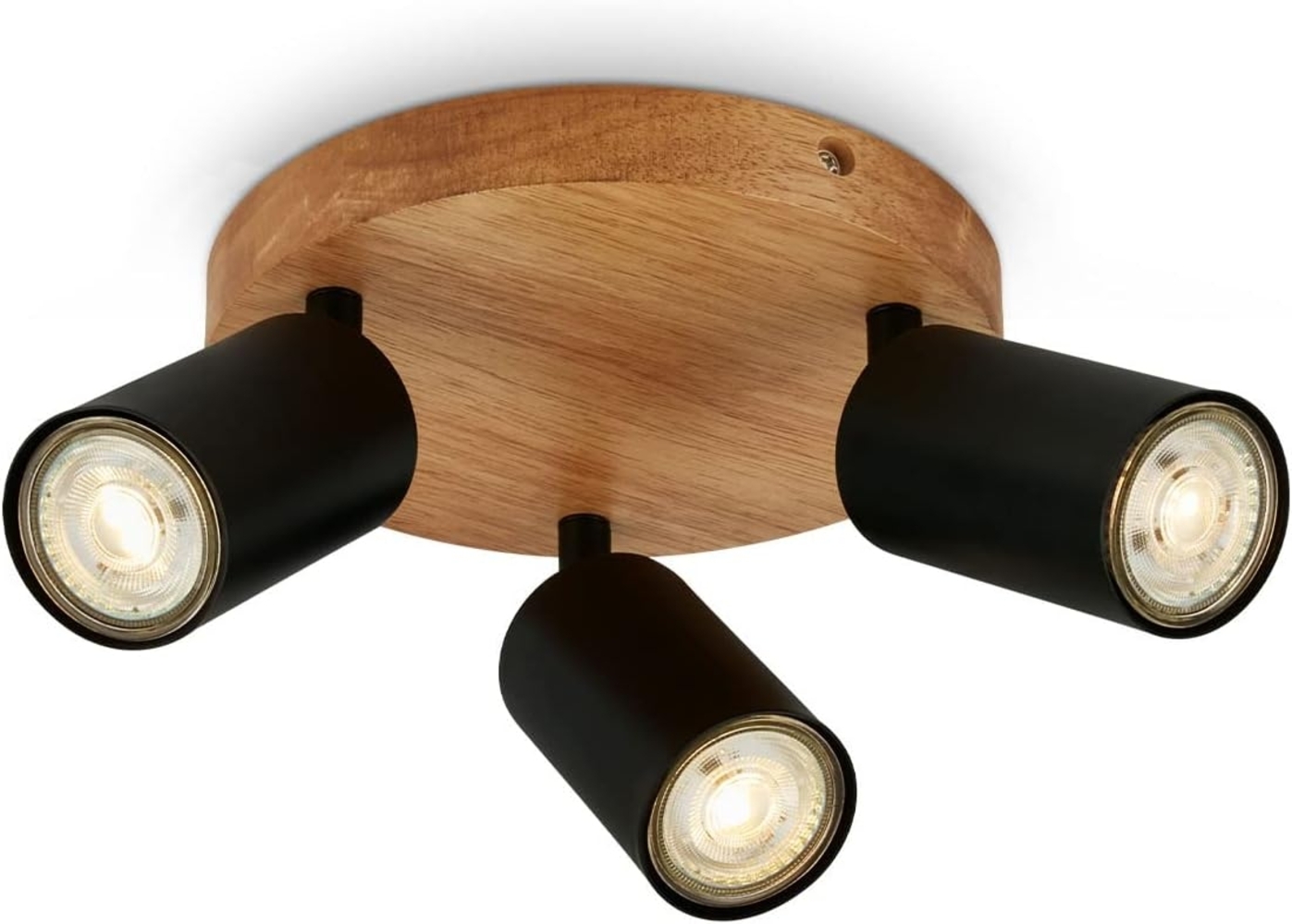 BRILONER - Deckenlampe Vintage schwenkbar, Holzbasis, GU10 Fassung, max. 9 Watt, Deckenleuchte, Lampe, Wohnzimmerlampe, Schlafzimmerlampe, Küchenlampe, Deckenstrahler, 19x8,5 cm, Schwarz Bild 1