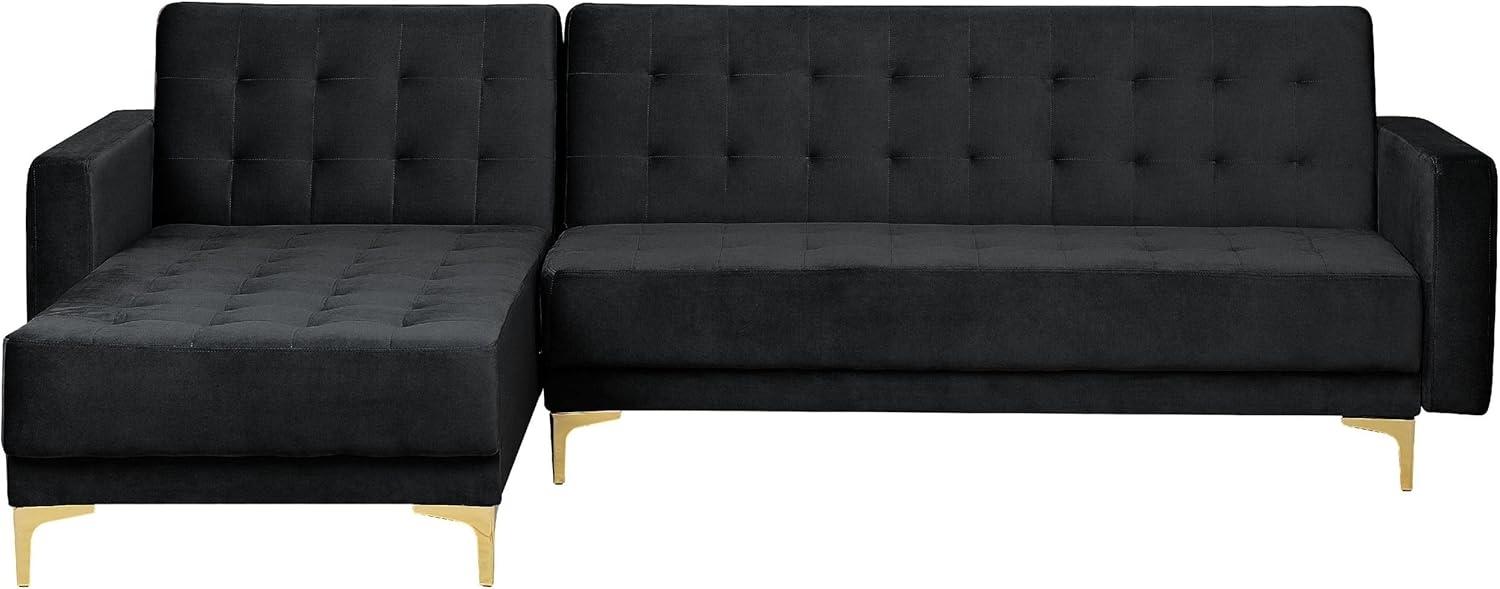 Ecksofa ABERDEEN Samtstoff Schwarz Rechtsseitig Bild 1