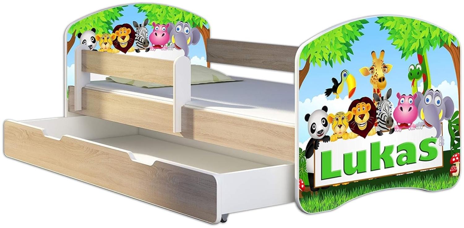 Kinderbett Jugendbett mit einer Schublade und Matratze Sonoma mit Rausfallschutz Lattenrost ACMA II 140x70 160x80 180x80 (01 Zoo name, 160x80 + Bettkasten) Bild 1