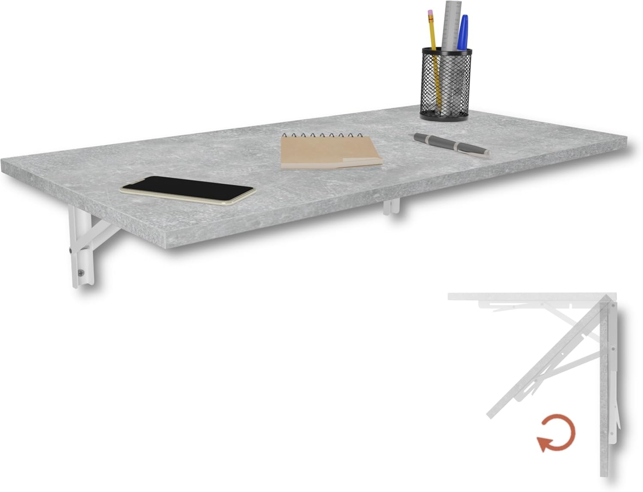 Wandklapptisch Schreibtisch Tischplatte 80x40 cm in Beton Klapptisch Esstisch Küchentisch für die Wand Bartisch Stehtisch Wandtisch Tisch klappbar zur Wandmontage im Büro Küche Bild 1