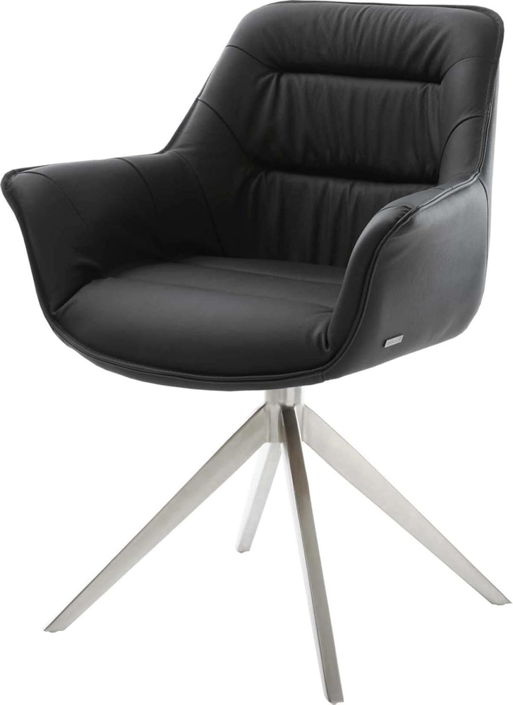 Drehstuhl Kaira-Flex Echt-Leder Schwarz Kreuzgestell breit Edelstahl 360° drehbar Wippfunktion Bild 1