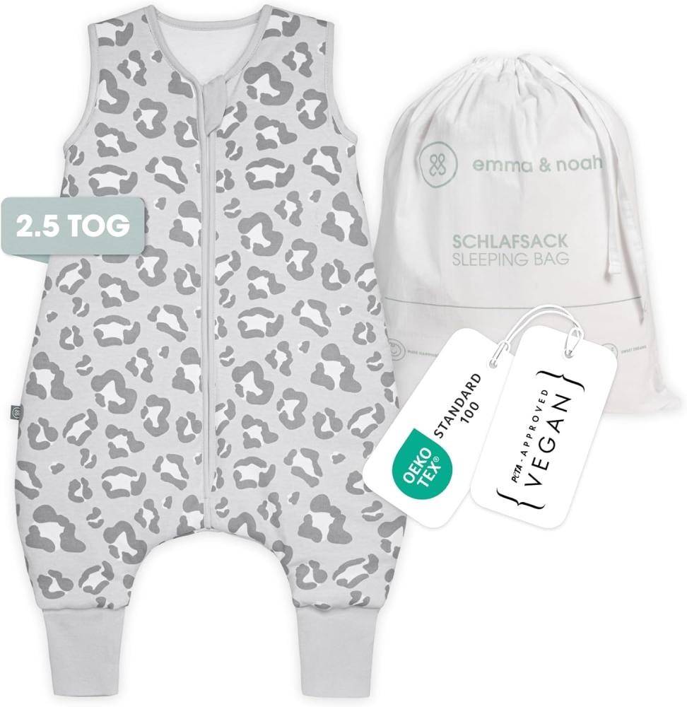 emma & noah Baby Schlafsack mit Füßen 2.5 TOG, Strampelsack für den Herbst und Winter, Bio-Baumwolle, OEKO-TEX Zertifiziert, Kuscheliger Schlafsack für Neugeborere (Leo Grau, 90 cm) Bild 1