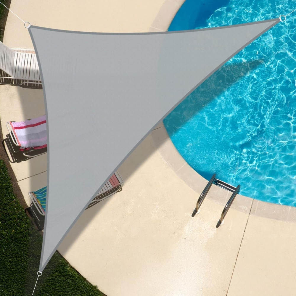 UMI Sonnensegel Wasserdicht 3 x 3 x 4,25 m Dreieckig Sonnenschutz Wetterschutz PES Polyester Segel Baldachin 95% UV Schutz mit Seilen für Garten Balkon Terrasse- Hellgrau Bild 1