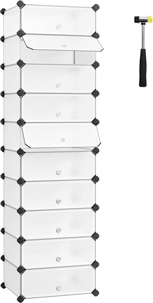 Songmics 'LPC10W' Schuhregal aus Kunststoff, rechteckiges Regalsystem mit 10 Fächern, DIY Steckregal, Aufbewahrungsregal, Kleiderschrank, Schuh-Organizer, Metalldraht, Weiß, 173 x 43 x 31 cm Bild 1