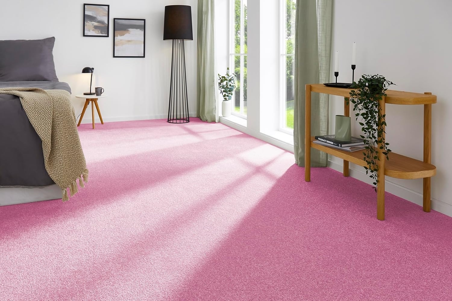 andiamo Teppichboden Izmir für Wohnzimmer und Kinderzimmer - Teppichboden Meterware zum Verlegen - Teppichbelag mit hoher Trittschalldämmung - weicher Teppichboden 400x400 cm Pink Bild 1