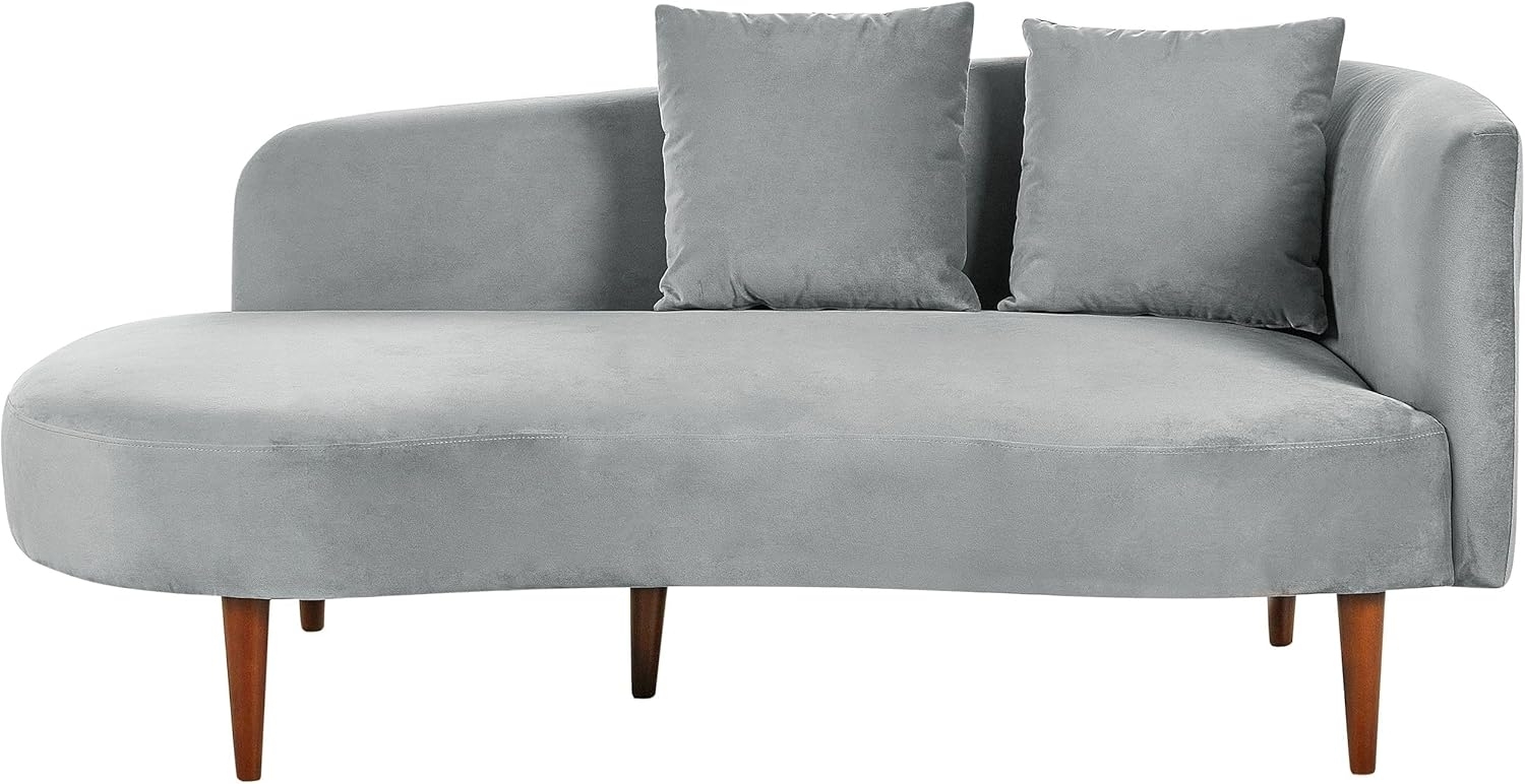 Chaiselongue Samtstoff hellgrau rechtsseitig CHAUMONT Bild 1