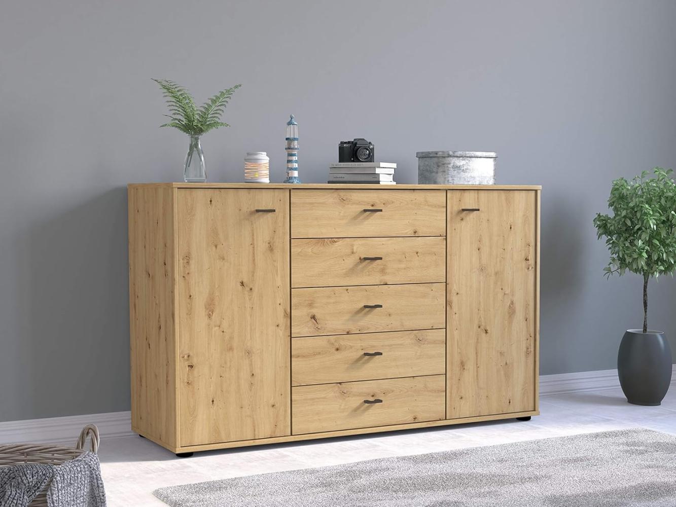 WIEMANN Rialto Kommode, Kombikommode, mit Schubladen, für Schlafzimmer, Sideboard, Breite 141 cm, Bianco Eiche, Griffe Schiefer, Holz, B/H/T 141 x 86 x 43 cm Bild 1