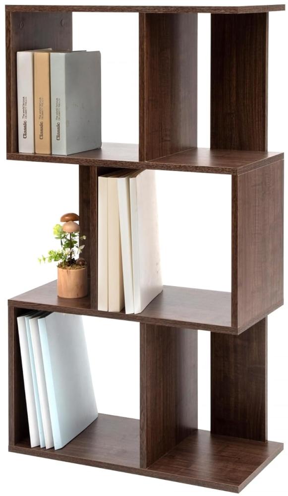 Iris Ohyama, Wandregal mit Ebenen, S-förmiges Möbelstück, 3 Regale, Modular, Wandbefestigungsset, Trennwand, Büro, Schlafzimmer, Wohnzimmer - Display Shelf SRK-W3- Braun Bild 1