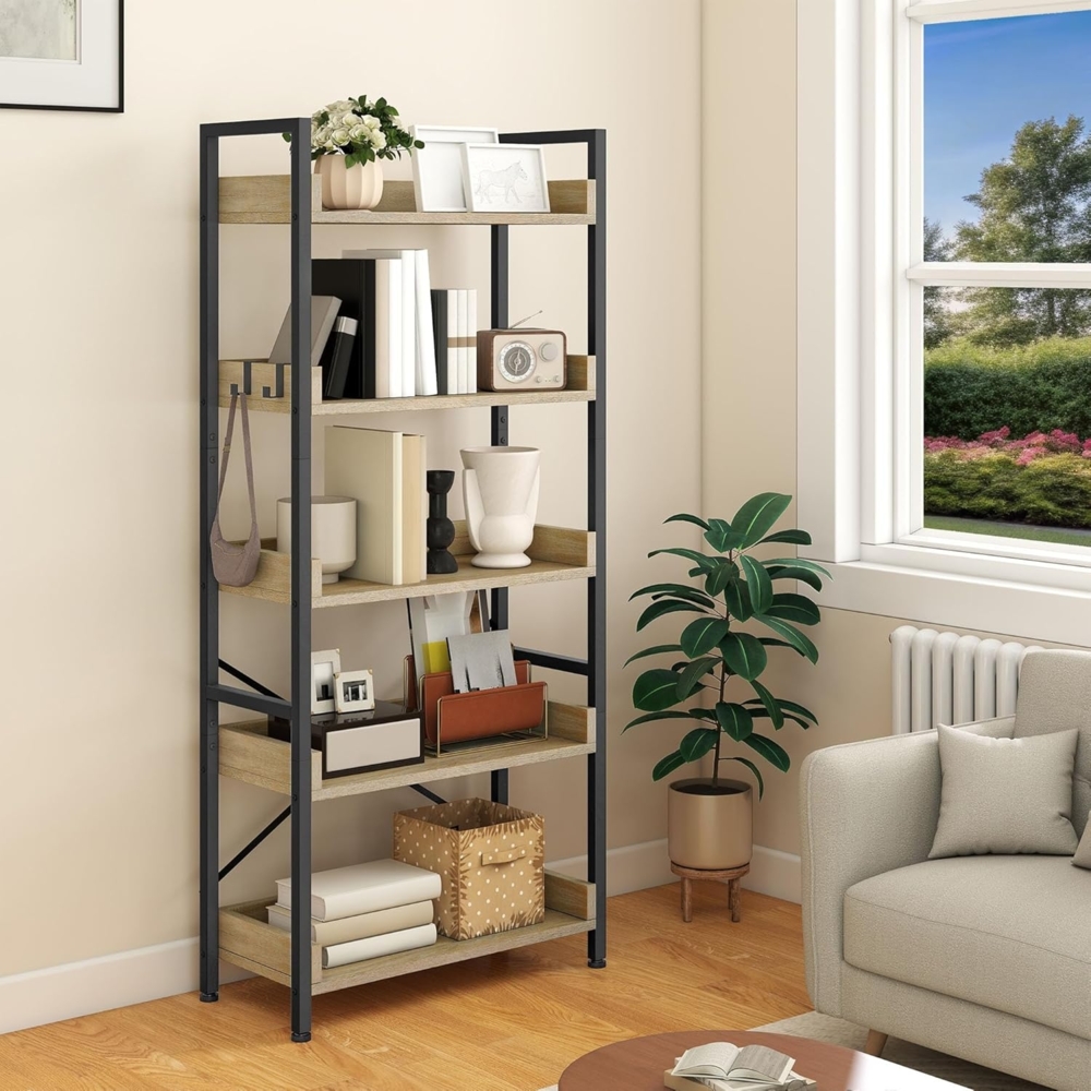 YITAHOME Bücherregal mit 5 Ebenen, hohes, schmales dünnes Holzregale, Holzregal, industrielle Aufbewahrungseinheit für Wohnzimmer, Home Office – Eichenfarbe Bild 1