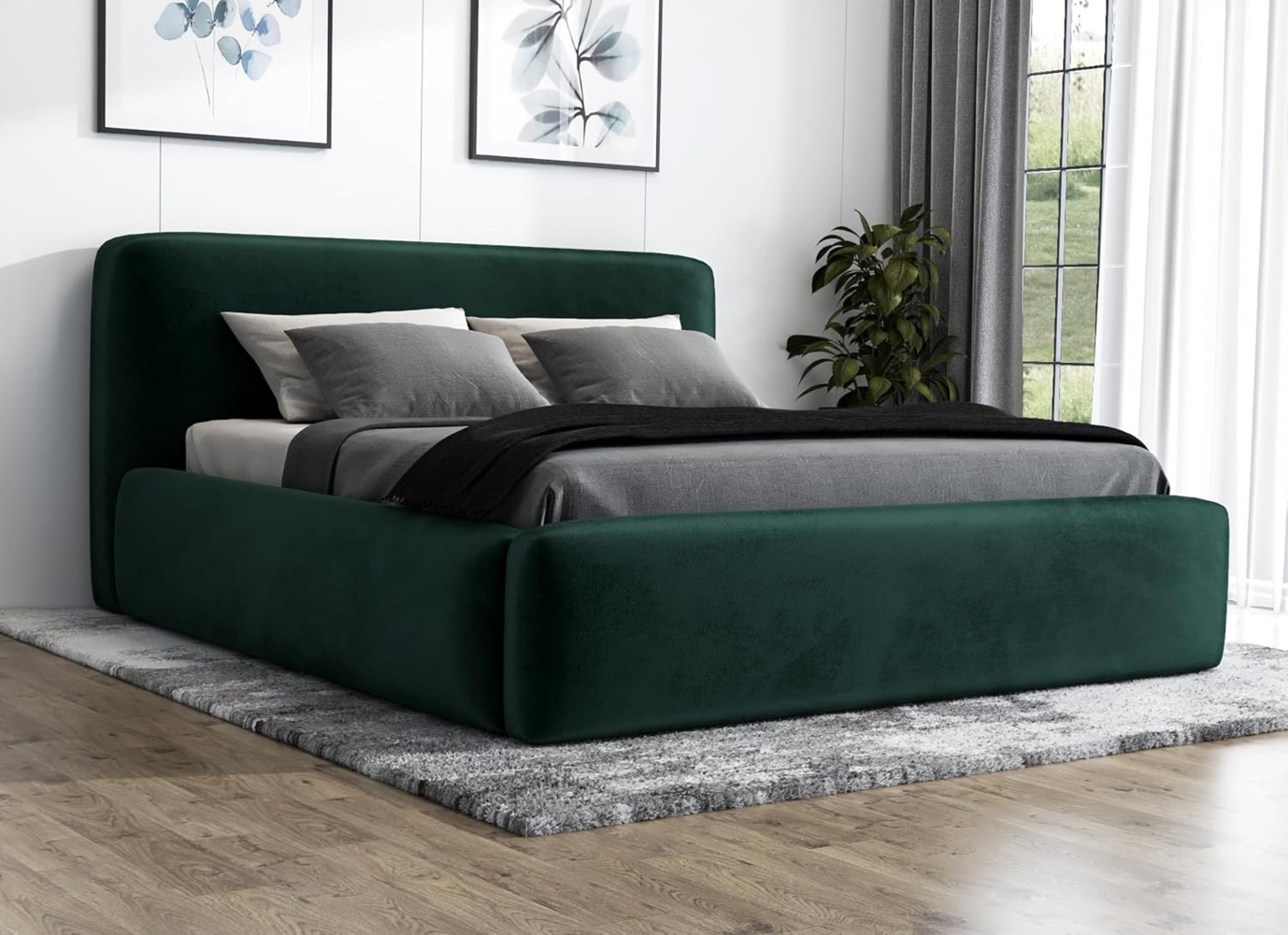 Polsterbett LUMO 140x200 mit Matratze, Bettkasten und Lattenrost. Farbe: Dunkelgrun 10 Bild 1