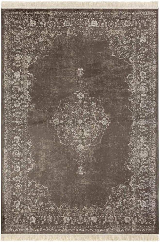 Orientalischer Samt-Teppich Fransen Oriental Vintage Medallion Schwarz - 135x195x0,5cm Bild 1