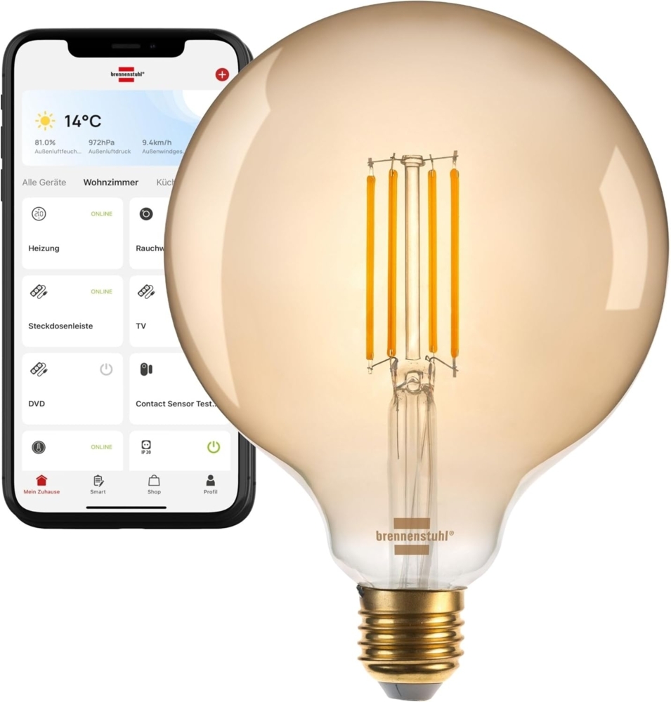 Brennenstuhl WiFi Filament LED Lampe Globe EEK F Bild 1