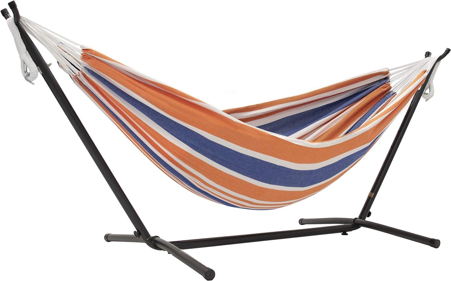 Vivere UHSDO8-40 Doppel Baumwolle Hängematte mit Hängemattengestell 250 cm, Orange Punch Bild 1