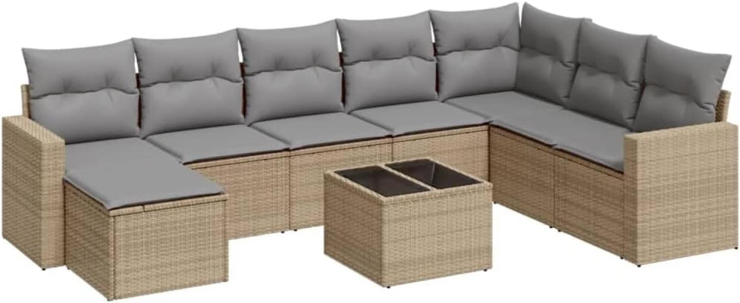 vidaXL 9-tlg. Garten-Sofagarnitur mit Kissen Beige Poly Rattan 3251706 Bild 1