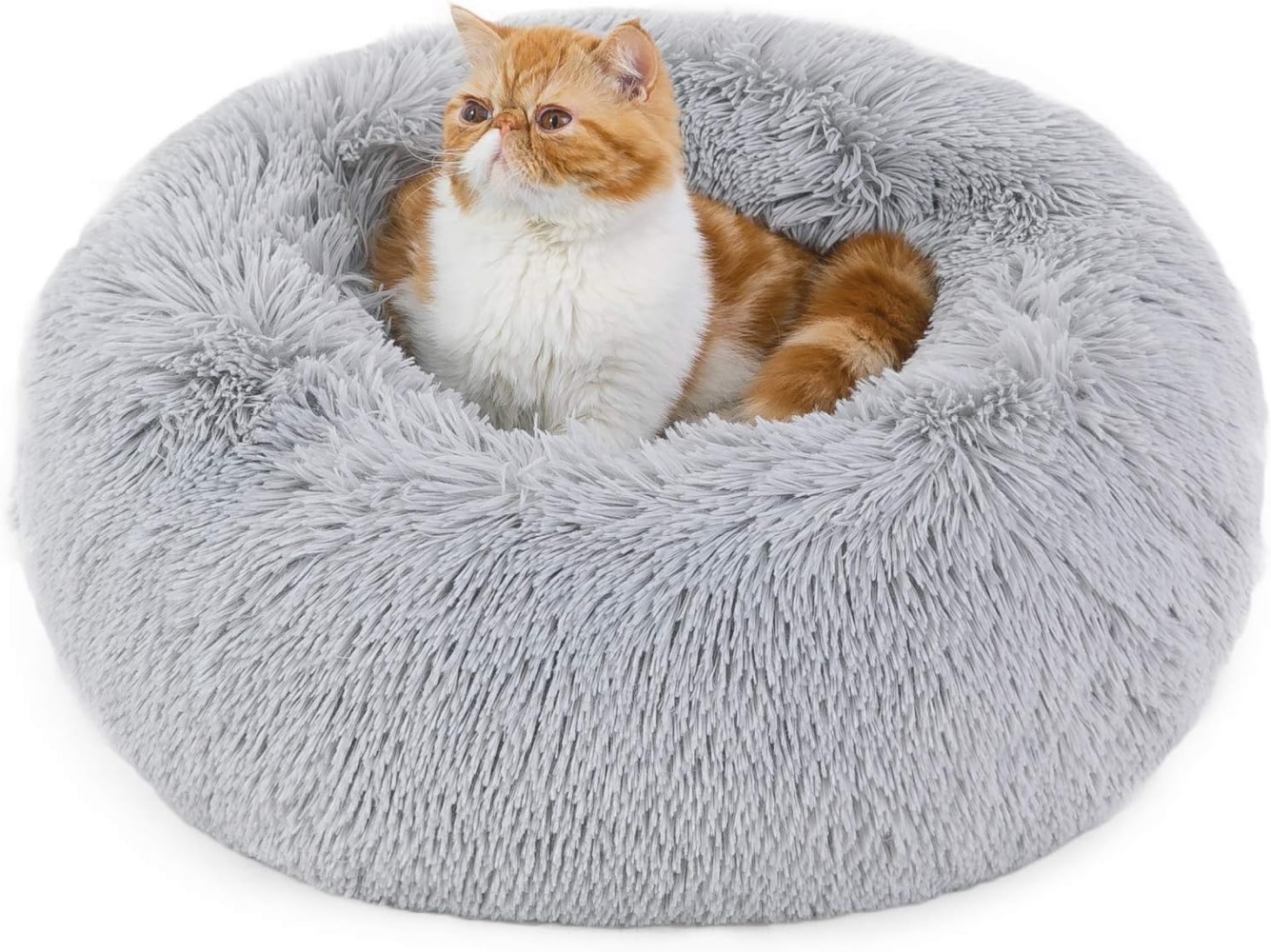 BEDSURE Hundebett waschbar Flauschiges Katzenbett - Ø 50 cm Donut Kissen, Katzenschlafplatz für Katzen Kleine Mittelgroße Hunde, Plüsch Katzenkissen Rund Kuschelbett, Hellgrau Bild 1