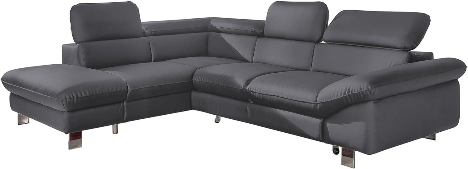 Mivano Ecksofa Driver mit Schlaffunktion und Stauraum / Ledersofa in L-Form mit Ottomane links / Inkl. verstellbare Kopfstützen / 266 x 73 x 214 / Kunstleder grau Bild 1