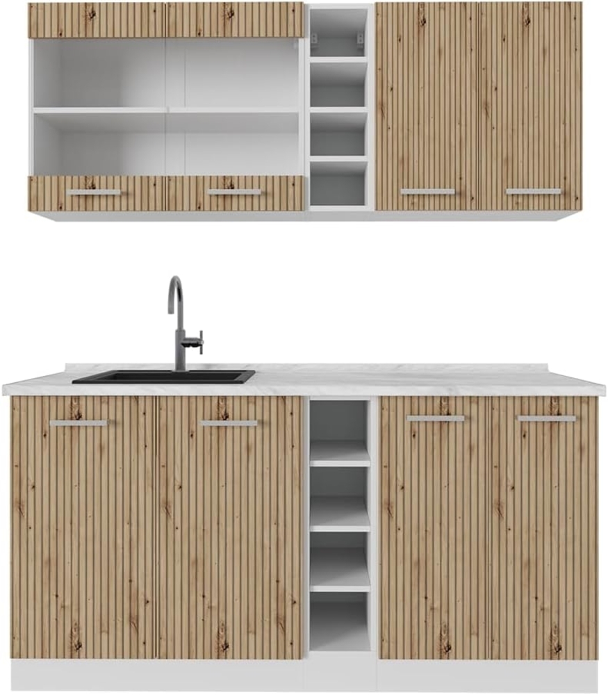 Singleküche R-Line Artisan Eiche/Weiß 160 cm , AP Marmor Vicco Bild 1