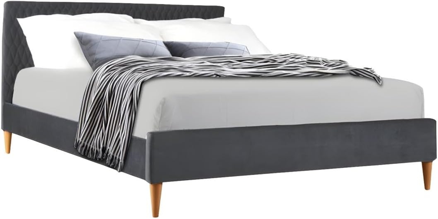 Vente-unique - Bett mit Kopfteil - 140 x 190 cm - Samt - Grau - DANIELLE Bild 1