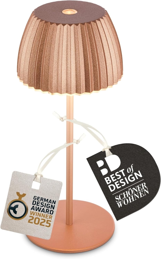 BRILONER - Riffle Mini LED Tischlampe kabellos IP44 mit Lichtkante, 8,5x20 cm, Touchdimmer, Akku tauschbar, Nachttischlampe, LED Lampe, Akku Lampe, German Design Award Winner 2025, Kupferfarbig Bild 1