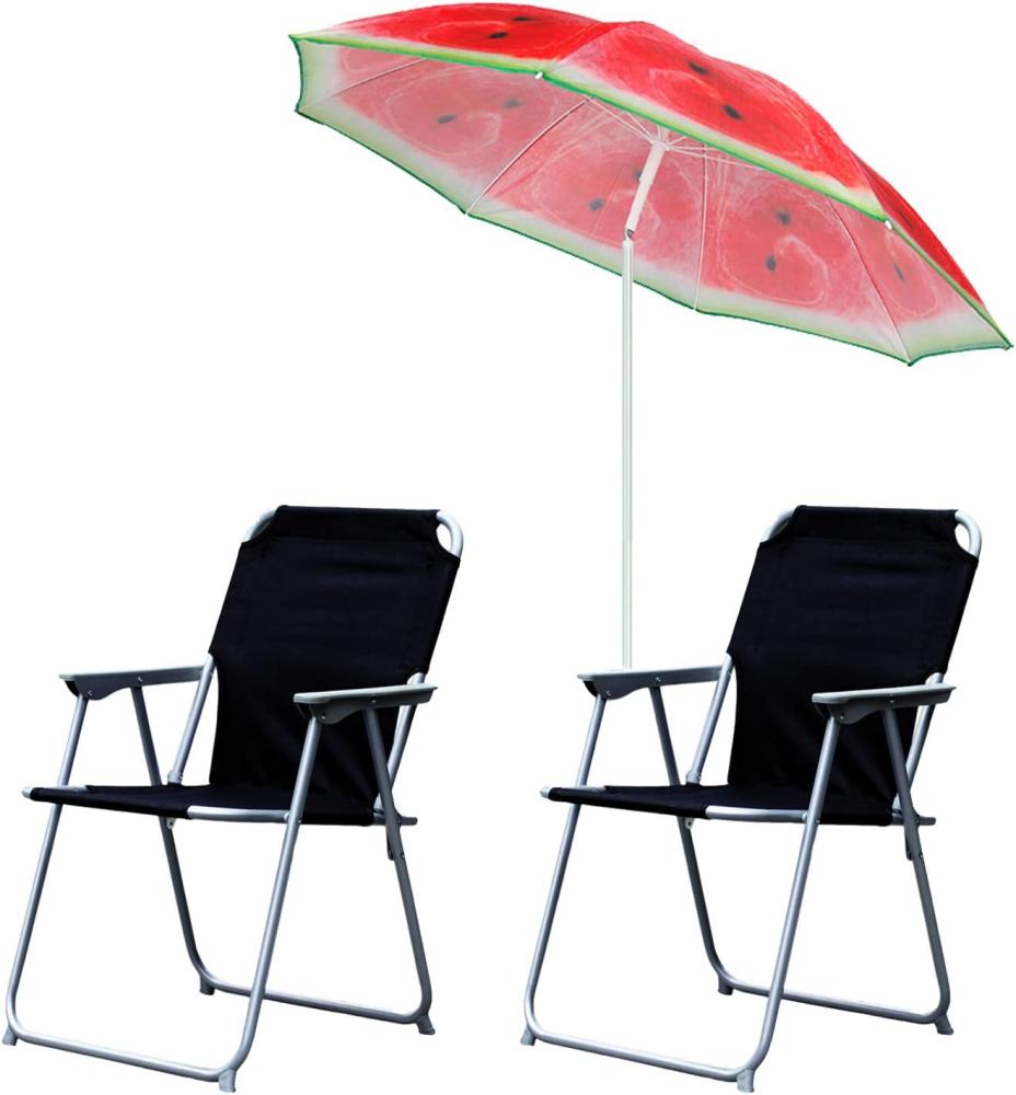 2x Campingstuhl Klappstuhl Schwarz + Sonnenschirm Ø180cm Melone Bild 1