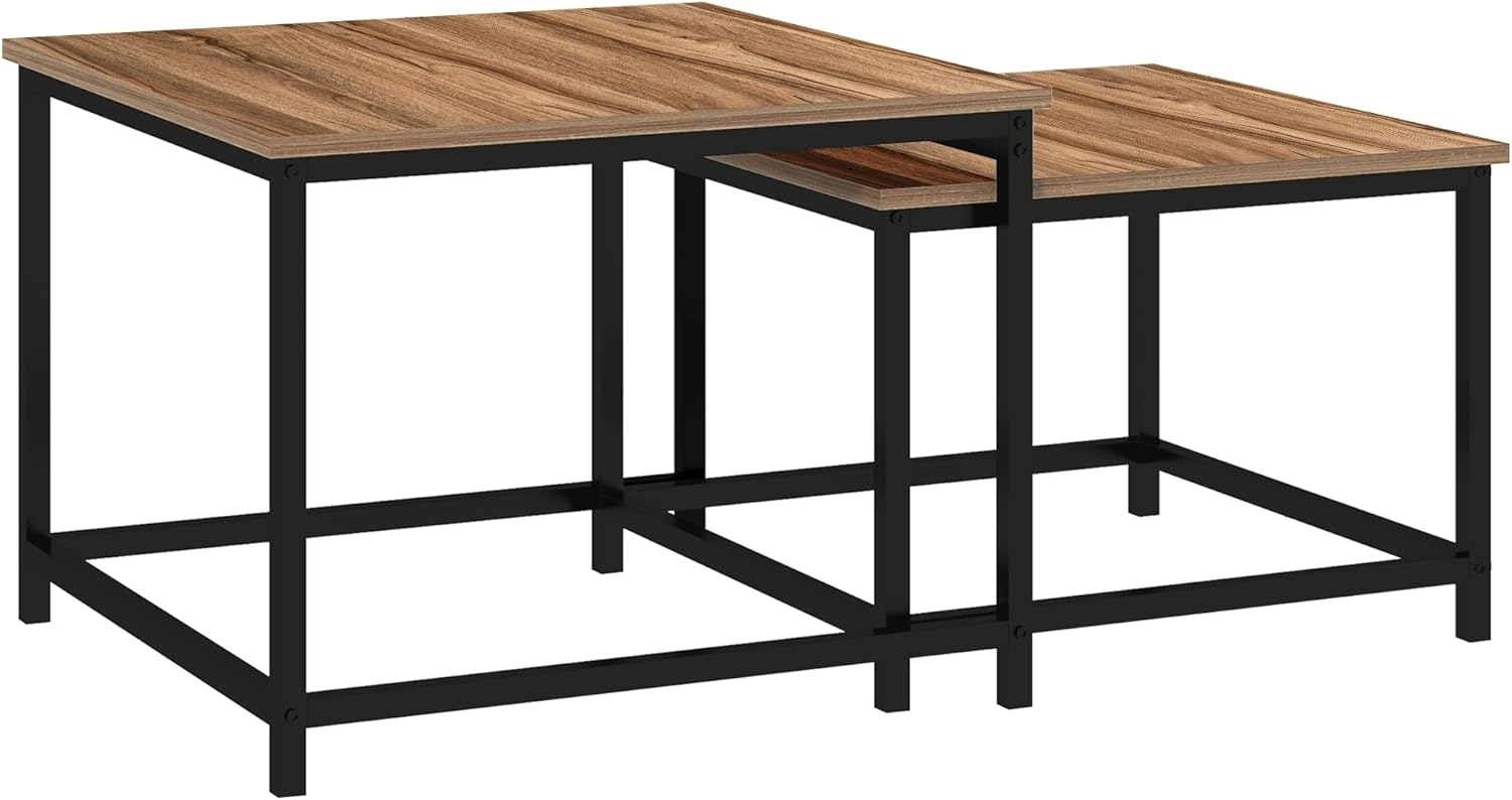 HOMCOM Couchtisch Sofatisch im Industriedesign mit Holzoptik (Beistelltisch, 2-St, Kaffeetisch), für Schlafzimmer, Stahl, Natur Bild 1