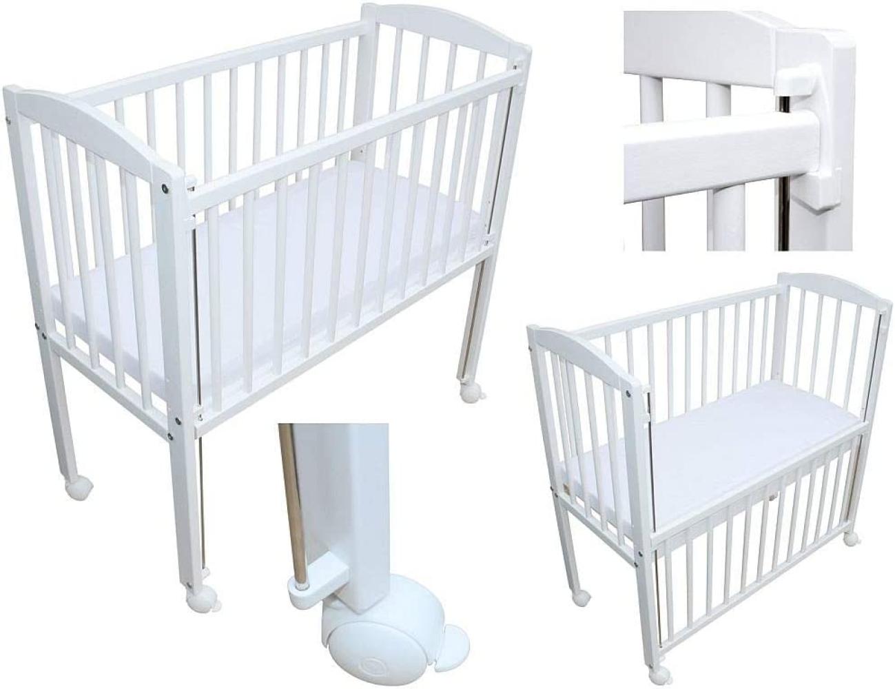 Mobiles Beistellbett Babybett 90x40 cm massiv mit Matratze und wasserdichtem Matratzenschutz Bild 1