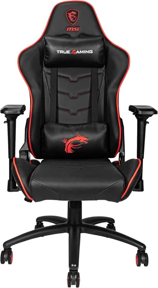 MSI MAG CH120 X Gaming Stuhl (Belastung max. 150 Kg, 4D Armlehnen, PVC Leder, schwarz/rot, Nackenkissen, Lendenstütze) Bild 1