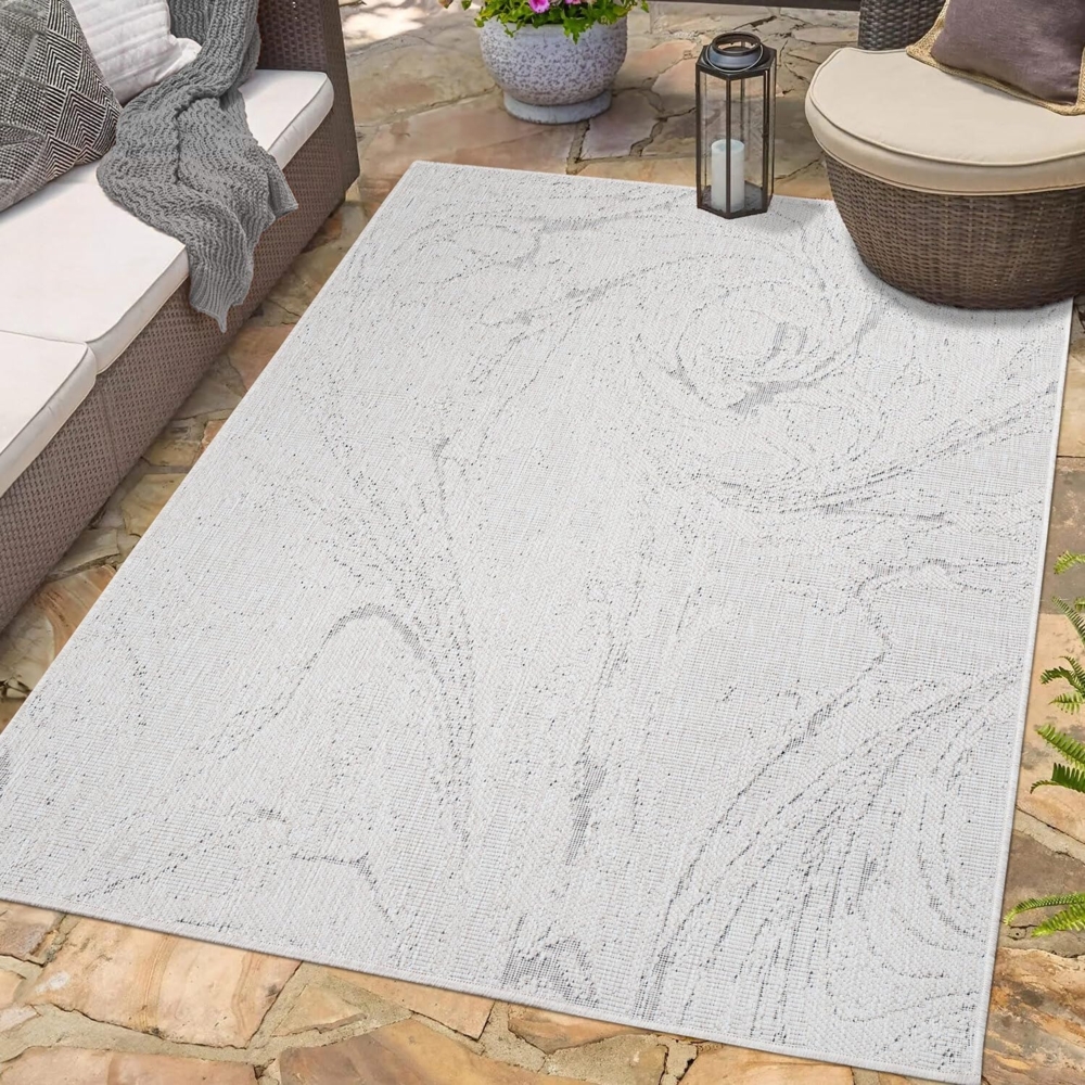 carpet city In- & Outdoor-Teppich Creme-Weiß, Grau - Wendeteppich - 200x290 cm - Abstrakt-Meliert - Wetterbeständig für Balkon, Terrasse - Teppiche Modern Indoor Wohnzimmer, Küche Bild 1