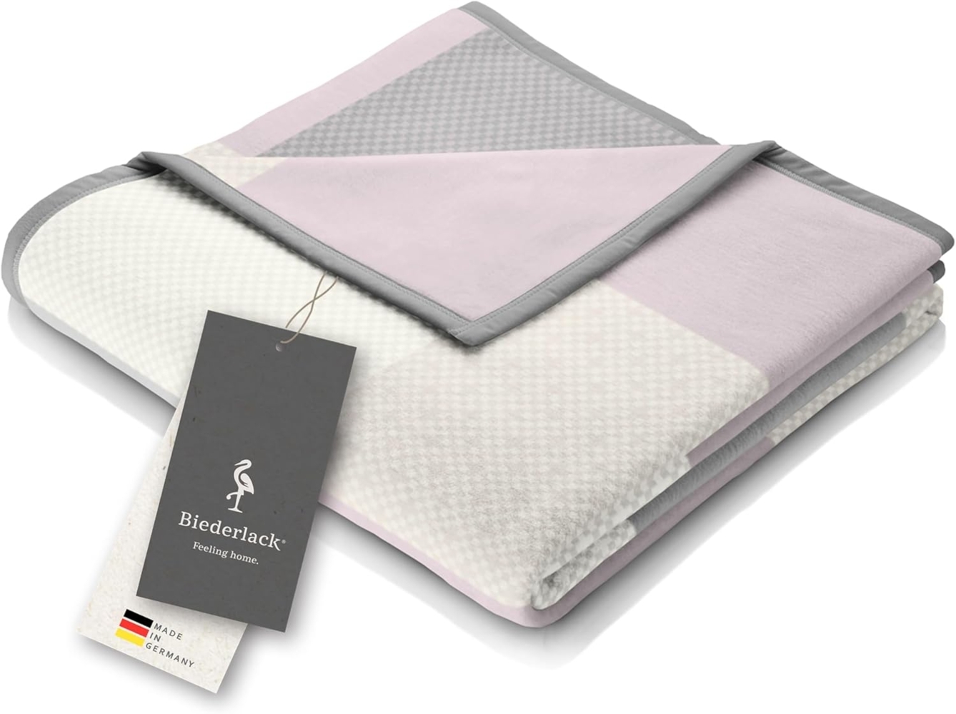 Wohndecke Pastell Karo, rosa-grau karierte Sofadecke in 150x200, Biederlack, Decke aus Baumwoll-Mix, Made in Germany Bild 1