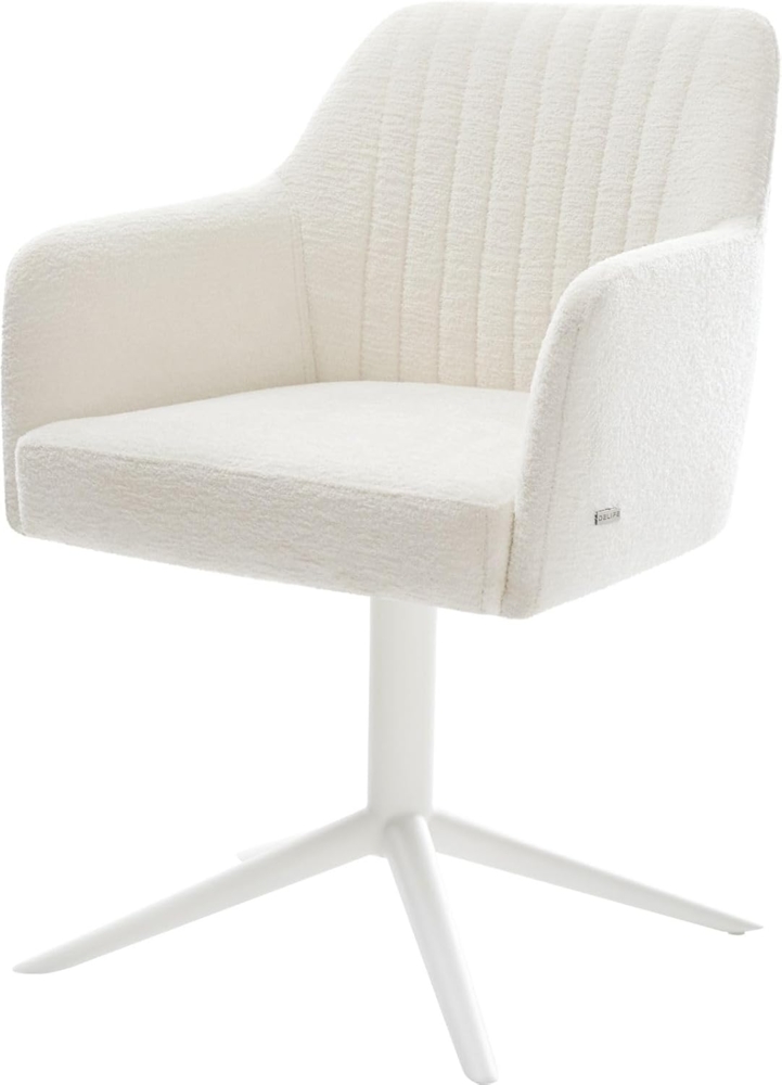 Drehstuhl Greg-Flex Bouclé Soft Beige Fußkreuz Weiß 360° drehbar Wippfunktion Taschenfederkern Bild 1