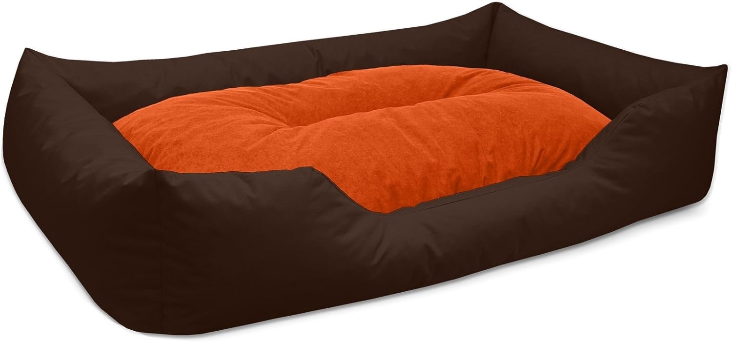 BedDog Hundebett MIMI, Hundesofa aus Cordura, Microfaser-Velours, waschbares Hundebett vier-eckig mit Rand, Hundekissen (XXXL) ca. 150x110x28cm, SUNSET (braun/orange) Bild 1