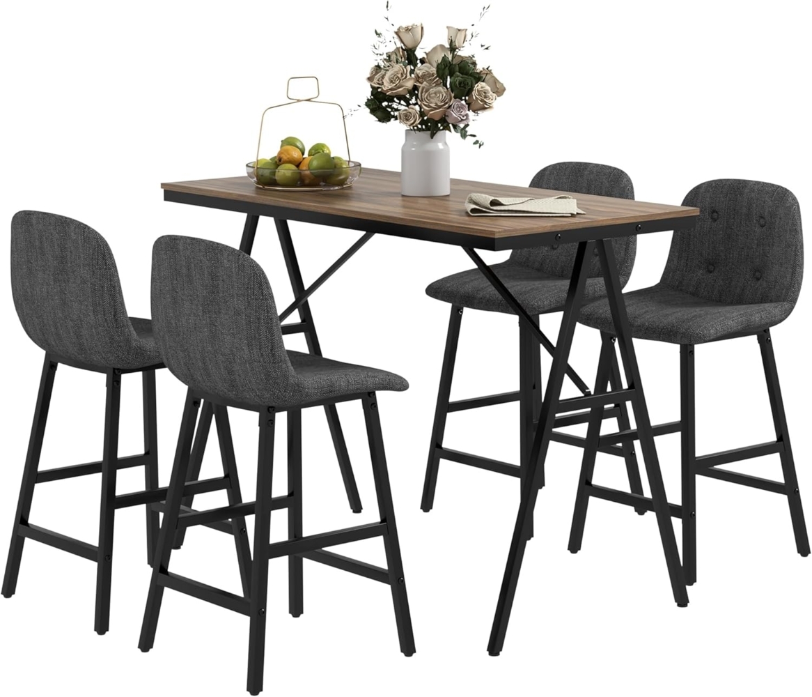 HOMCOM Bargruppe Küchentisch, Bistrotisch mit 4 Stühlen, Bartisch Set für Küche, (5-teilige Essgruppe, 5-tlg, Bartisch mit Barhocker), für Essenzimmer, Dunkelgrau Bild 1