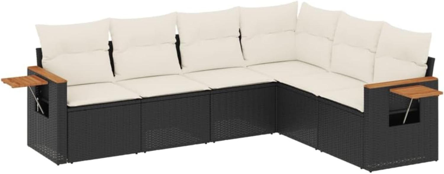 vidaXL 6-tlg. Garten-Sofagarnitur mit Kissen Schwarz Poly Rattan 3259242 Bild 1