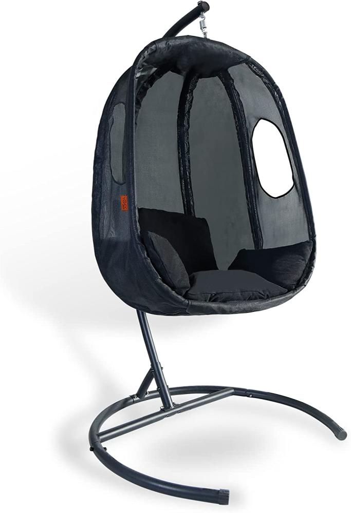 CCLIFE Hängesessel mit Gestell Hängekorb Sessel Kissen Faltbar Indoor & Outdoor - Schwarz - 1Aswz Bild 1