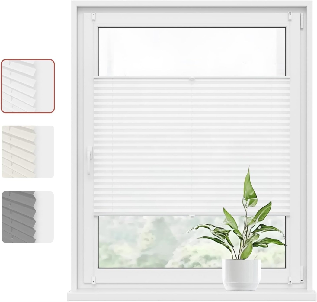 WOLTU Plissee Klemmfix ohne Bohren 80x130 cm (BxH) Weiß Faltrollo Plisseerollo mit Klemmträger Lichtdurchlässig, Jalousie Sichtschutz und Sonnenschutz Easyfix Rollo für Fenster & Tür Bild 1
