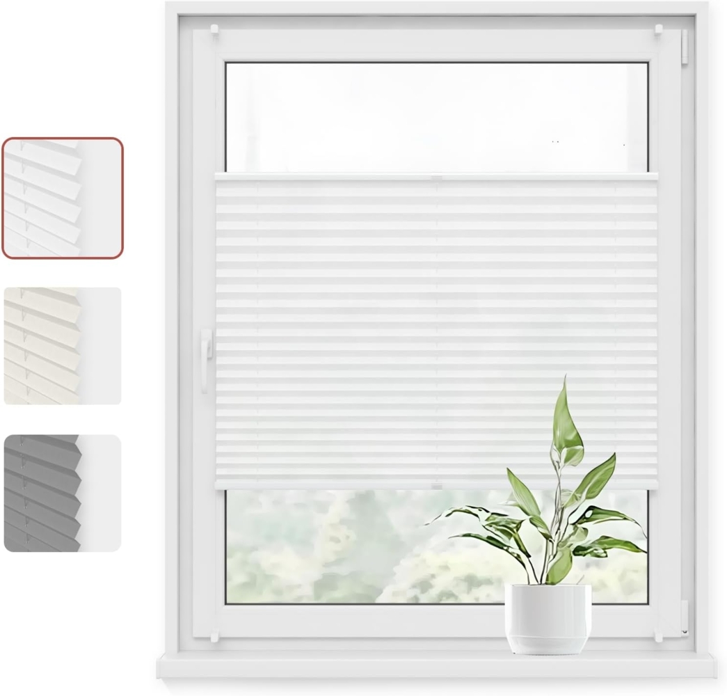 WOLTU Plissee Klemmfix ohne Bohren 80x130 cm (BxH) Weiß Faltrollo Plisseerollo mit Klemmträger Lichtdurchlässig, Jalousie Sichtschutz und Sonnenschutz Easyfix Rollo für Fenster & Tür Bild 1