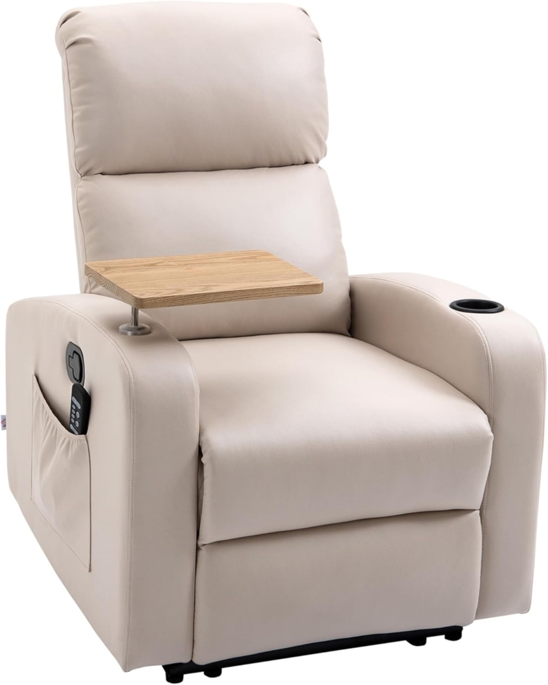 HOMCOM Massagesessel elektrisch Relaxsessel mit Massagefunktion (Ruhesessel, 1-St, Fernsehsessel), mit Fernbedienung, Drehbarem Tisch, Mikrofaser, Beige Bild 1