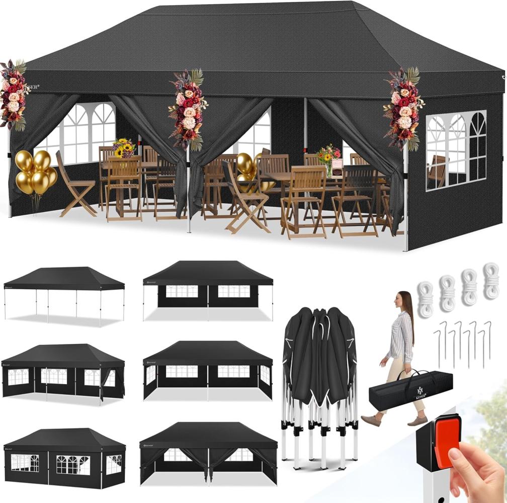 KESSER® Pavillon Faltpavillon 6x3m Festzelt mit 6 abnehmbaren Seitenwänden | Gartenzelt Höhenverstellbar & Wasserdicht + Tasche Bodenanker | Pop-Up Klicksystem UV-Schutz 50+ Partyzelt Schwarz Bild 1