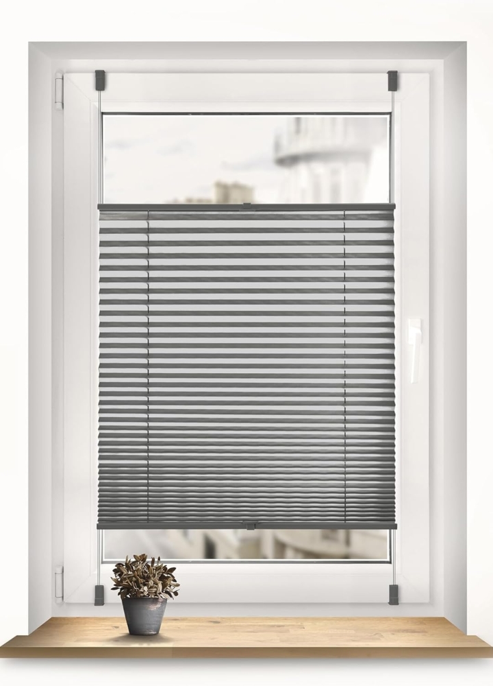 Sonello Plissee Klemmfix ohne Bohren 80x140 cm Anthrazit Faltrollo Plisseerollo Jalousie für Tür & Fenster Blickdicht Sichtschutz Sonnenschutz Fertifplissee Rollo Bild 1
