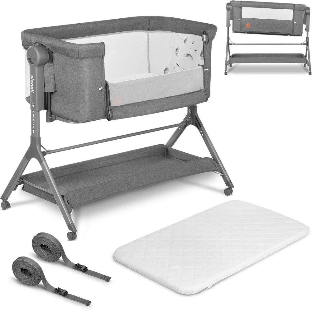 Lionelo Leonie Plus 3 in 1 Kinderbett bis 9kg, Zustellbett und Wiege, Höhenanpassung, Luftige Wände, abnehmbare Seite, Räder mit Bremse, Großer Korb Bild 1