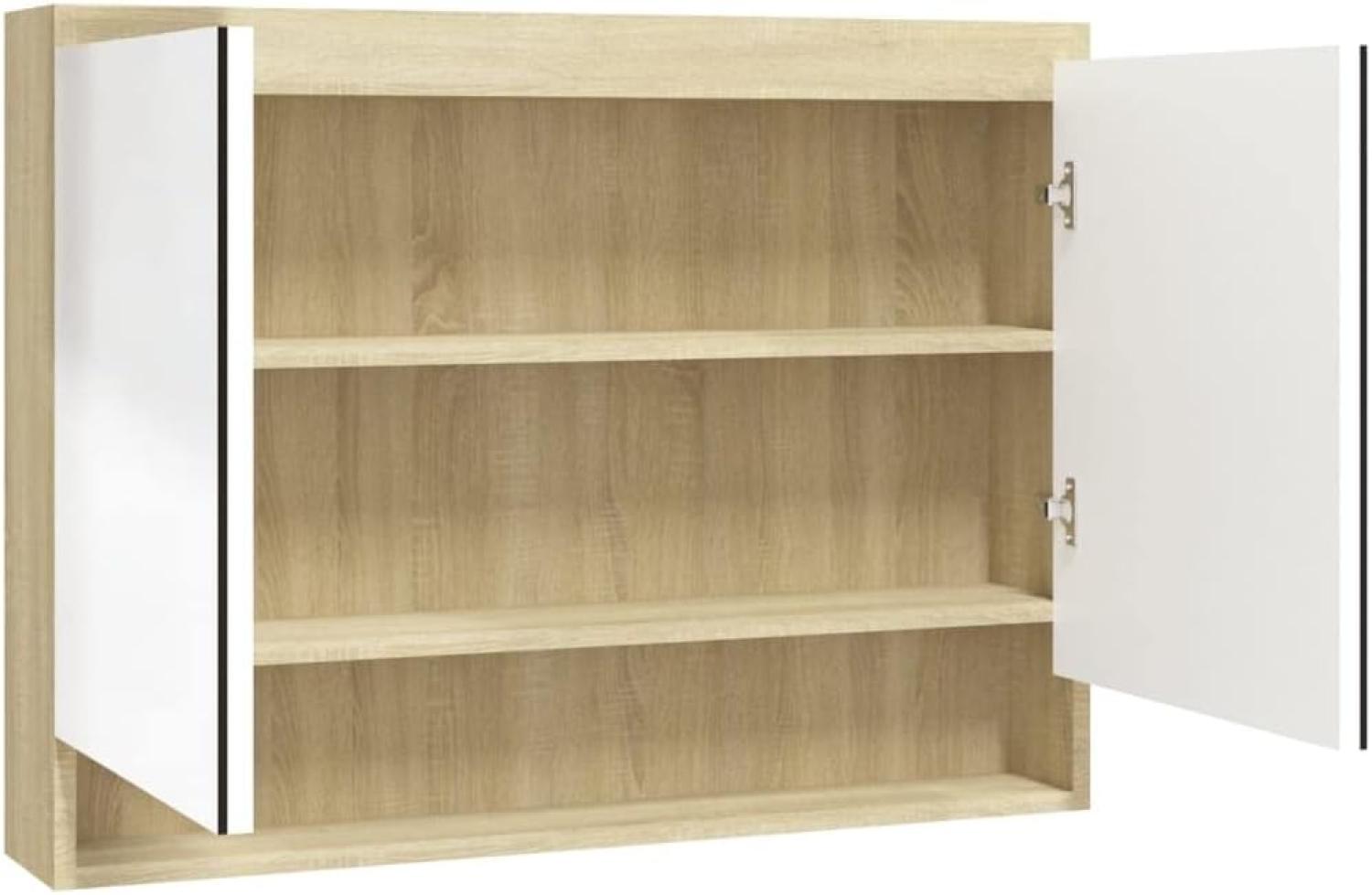 vidaXL Bad-Spiegelschrank 80x15x60 cm MDF Weiß und Eiche-Optik Bild 1